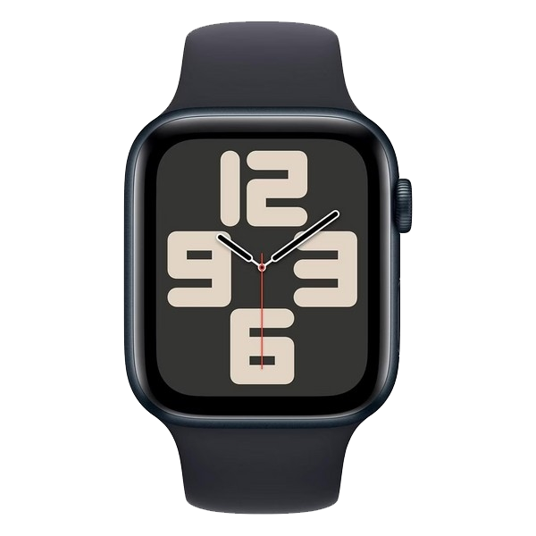 Часы Apple Watch SE, 44 мм, алюминий цвета «тёмная ночь», ремешок Sport Band цвета «тёмная ночь» (2024)
