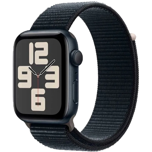 Часы Apple Watch SE, 44 мм, алюминий цвета «тёмная ночь», браслет Sport Loop чернильного цвета (2024)