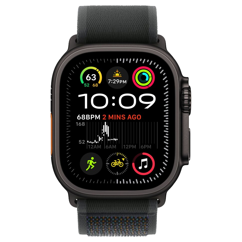 Часы Apple Watch Ultra 2, 49 мм, титан чёрного цвета, ремешок Trail чёрного цвета (2024)