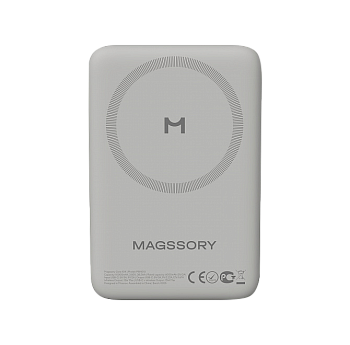 Беспроводной внешний аккумулятор Magssory Core 10K, с магнитами, совместимый с MagSafe, Silver, Серебро