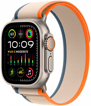 Часы Apple Watch Ultra 2 GPS + Cellular 49 мм, титановый корпус, ремешок Trail цвета Оранжевый/Бежевый,размер S/M
